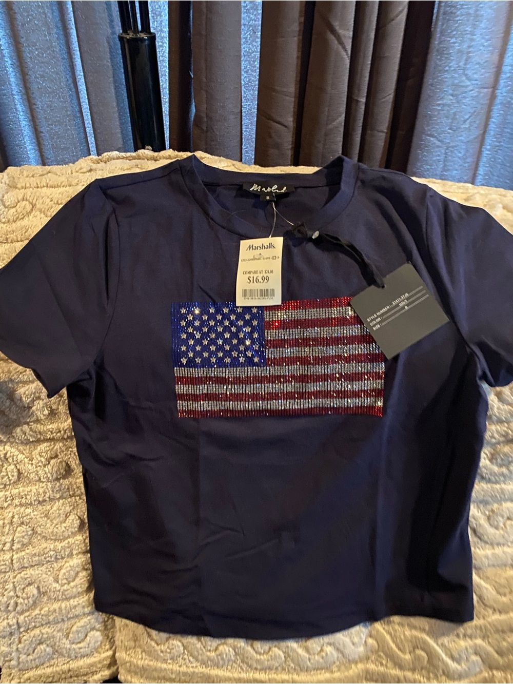 Marled Navy Sequin American Flag Tee